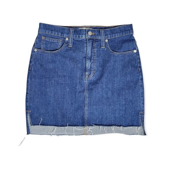 Madewell Cut Off Frayed Step Hem Denim Mini Skirt Size 27 - Picture 1 of 10